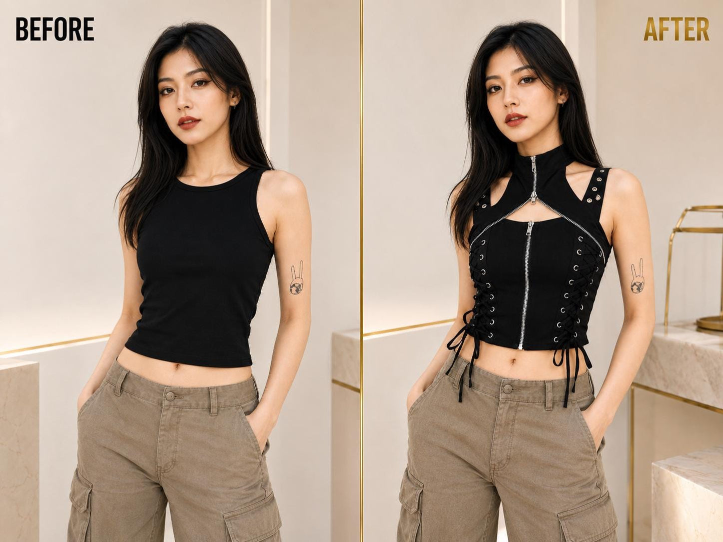 Black Gothic Halter Crop Top | Zip Front Lace Up Punk Shirt