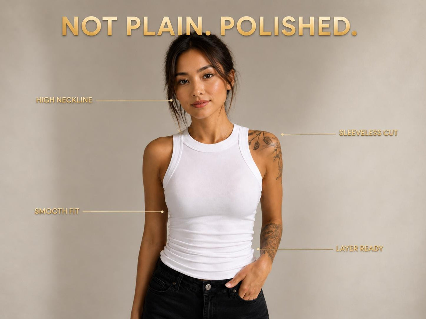 High Neck Ribbed Tank Top | Fitted Sleeveless Racerback Tee for Women