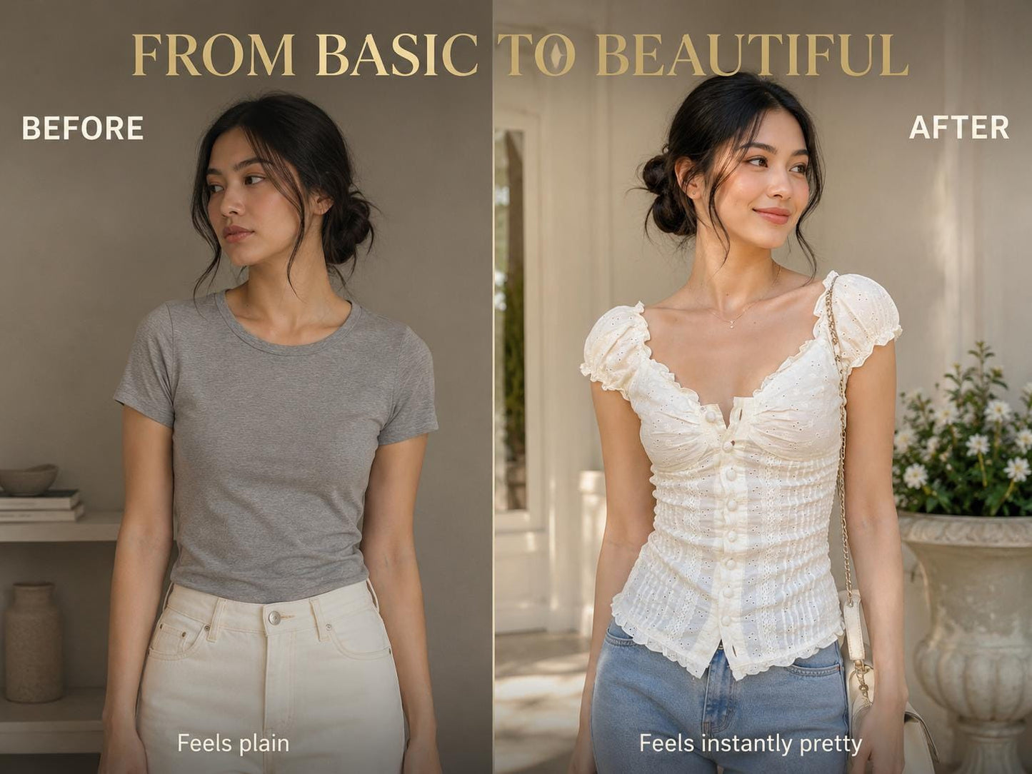 Milkmaid Eyelet Lace Blouse, Fitted Button Front Puff Sleeve Top