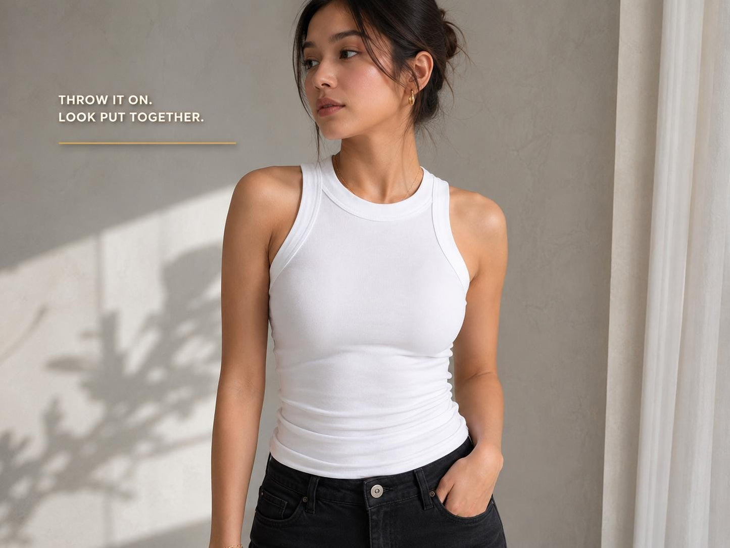 High Neck Ribbed Tank Top | Fitted Sleeveless Racerback Tee for Women