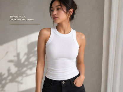 High Neck Ribbed Tank Top | Fitted Sleeveless Racerback Tee for Women