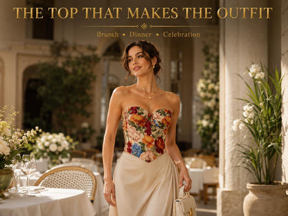 Floral Jacquard Bustier Top | Structured Sweetheart Corset Blouse