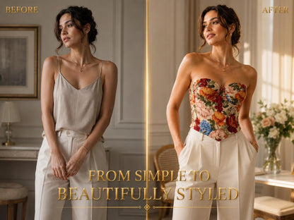 Floral Jacquard Bustier Top | Structured Sweetheart Corset Blouse