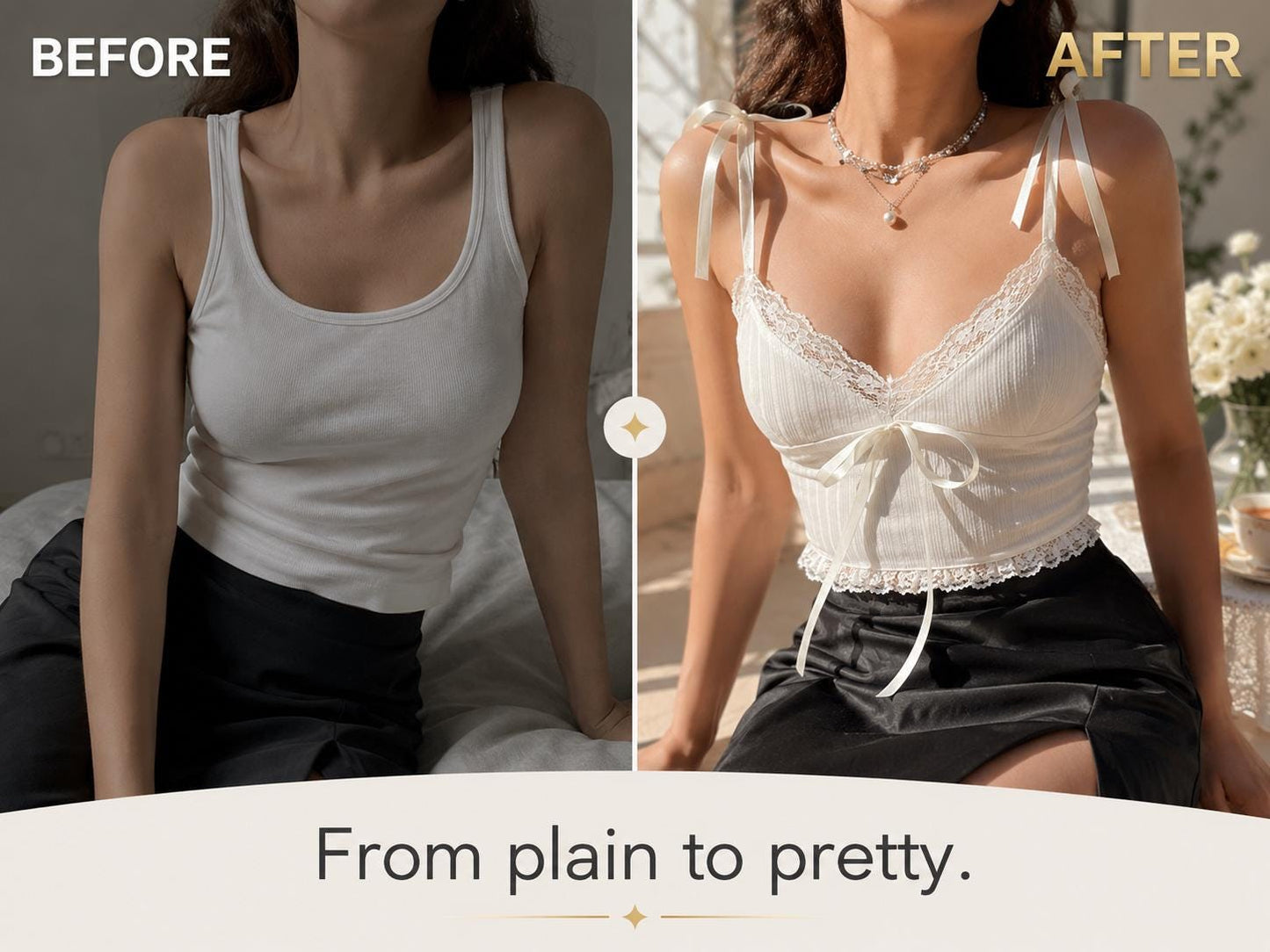 Women's Lace Trim Ribbed Cami Crop Top Bow Front Sleeveless Tank Tops