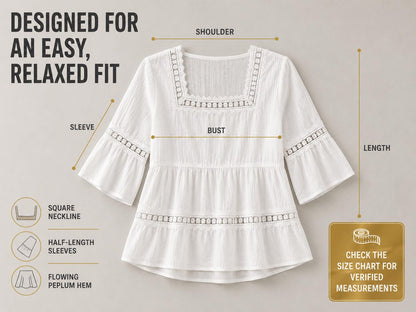 Women's Embroidered Lace Blouse | V-Neck Flare Sleeve Top