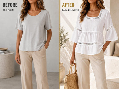 Women's Embroidered Lace Blouse | V-Neck Flare Sleeve Top