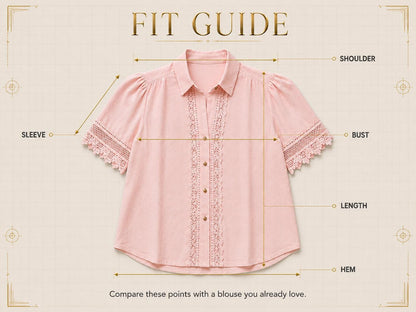 Lace Button Blouse | Short Sleeve Collared Shirt | Feminine Work Top | Elegant Casual Office Blouse