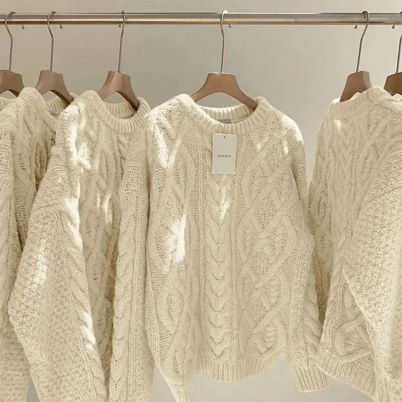 Thick Knit Sweater – Women's Casual O-Neck Long Sleeve Pullover JuChachaShop