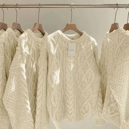 Thick Knit Sweater – Women's Casual O-Neck Long Sleeve Pullover JuChachaShop