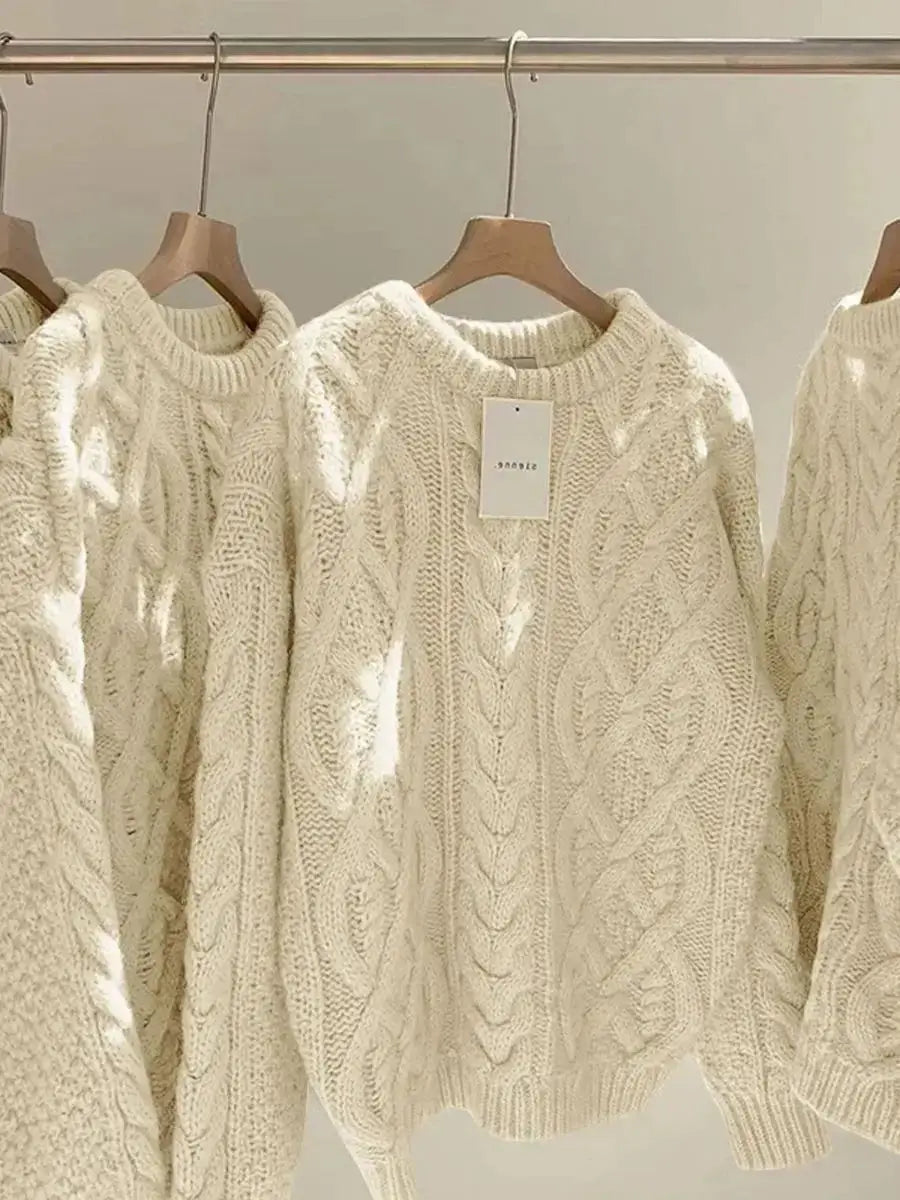 Thick Knit Sweater – Women's Casual O-Neck Long Sleeve Pullover JuChachaShop