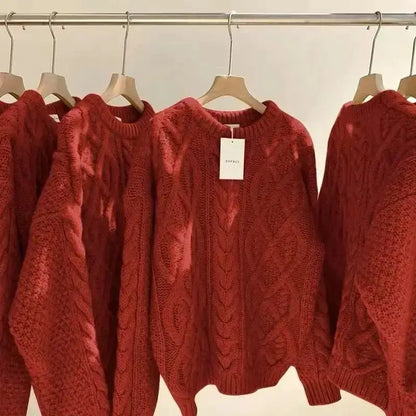 Thick Knit Sweater – Women's Casual O-Neck Long Sleeve Pullover JuChachaShop