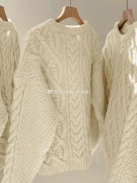 Thick Knit Sweater – Women's Casual O-Neck Long Sleeve Pullover JuChachaShop