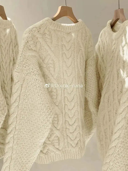 Thick Knit Sweater – Women's Casual O-Neck Long Sleeve Pullover JuChachaShop