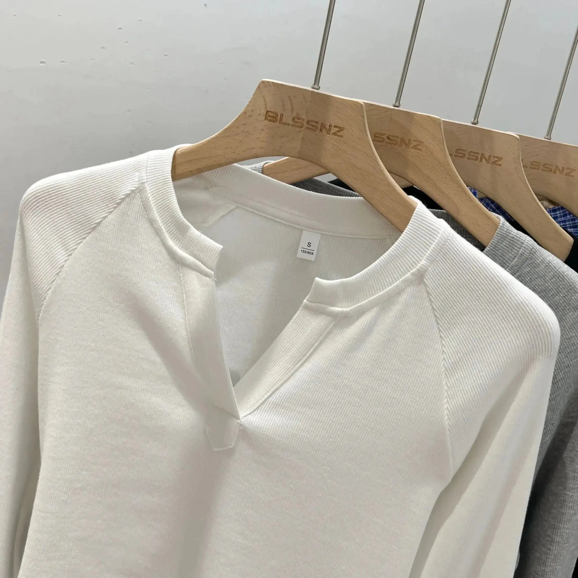 Korean Basic Slim V-Neck Long Sleeve T-Shirt for Women JuChachaShop