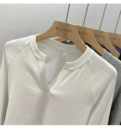 Korean Basic Slim V-Neck Long Sleeve T-Shirt for Women JuChachaShop