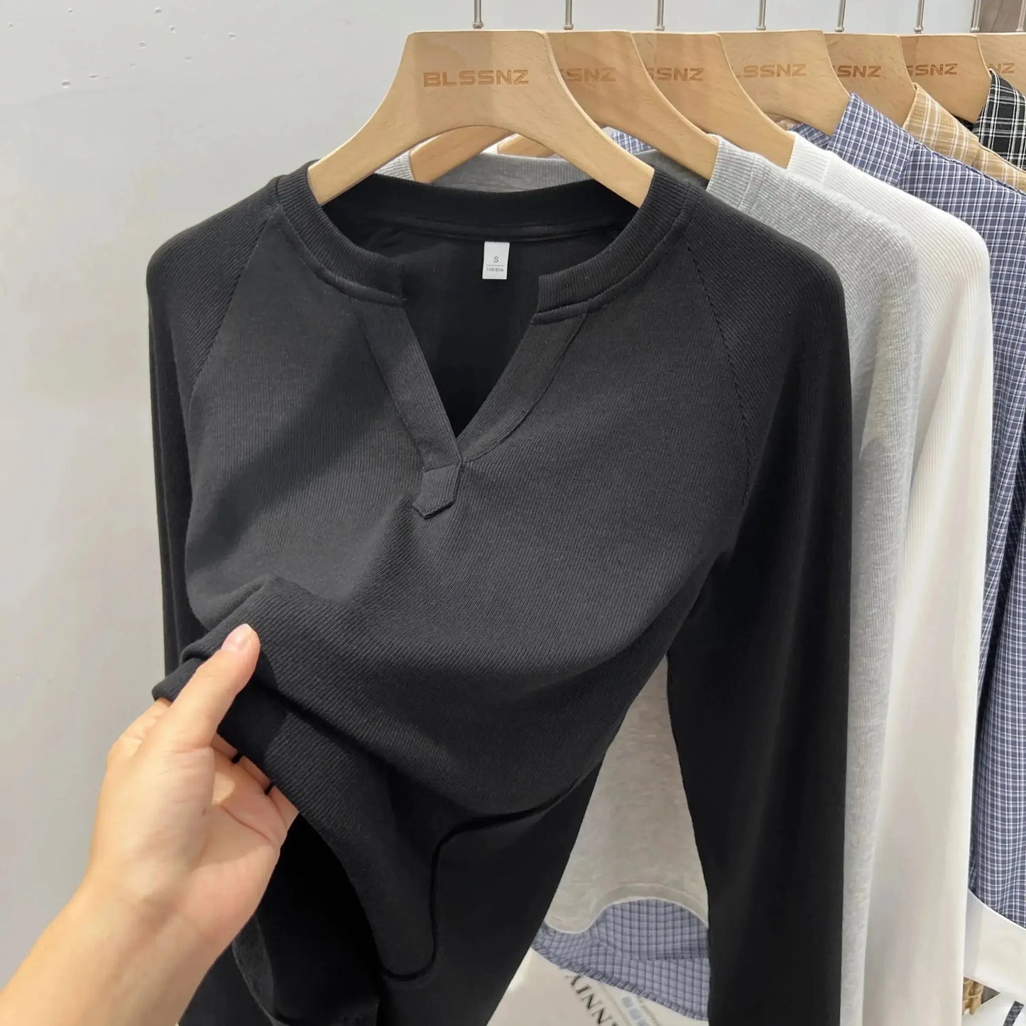 Korean Basic Slim V-Neck Long Sleeve T-Shirt for Women JuChachaShop