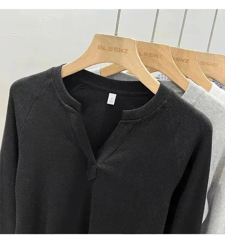 Korean Basic Slim V-Neck Long Sleeve T-Shirt for Women JuChachaShop