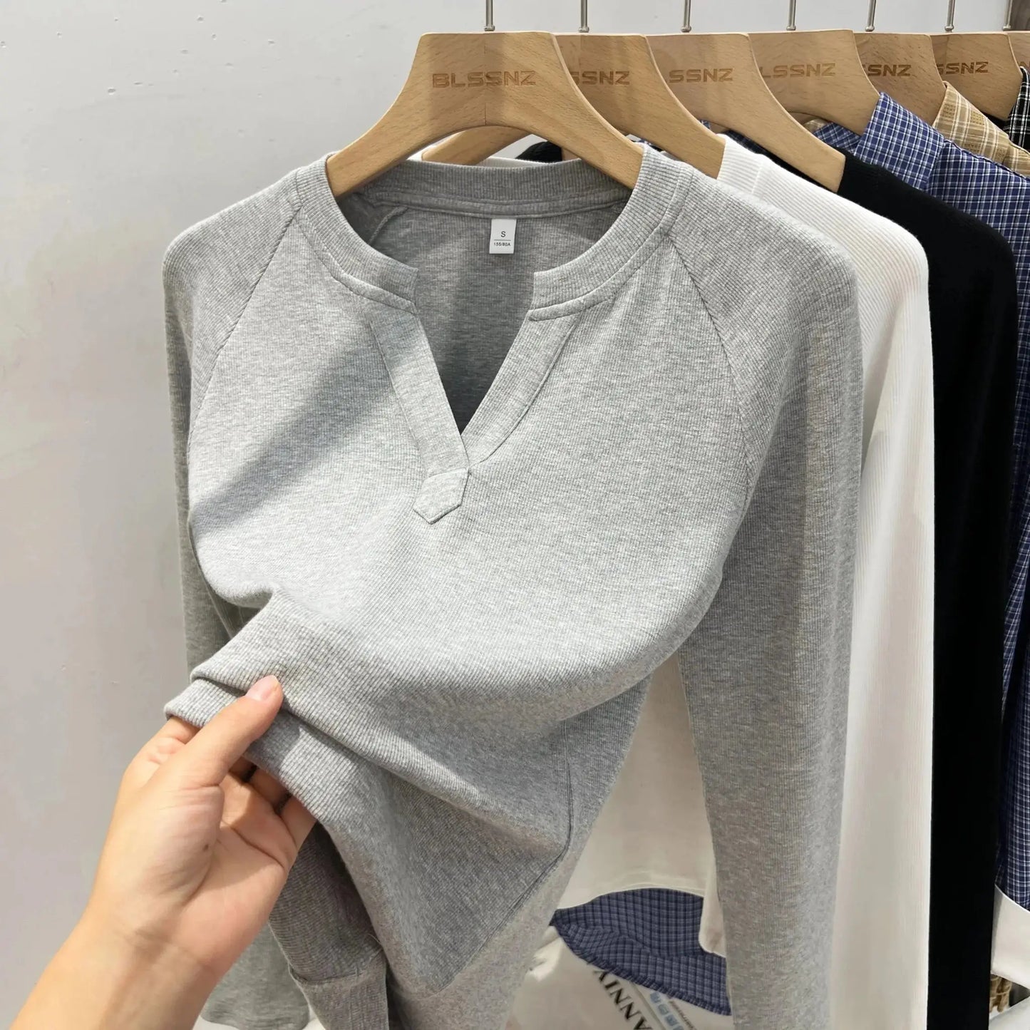 Korean Basic Slim V-Neck Long Sleeve T-Shirt for Women JuChachaShop