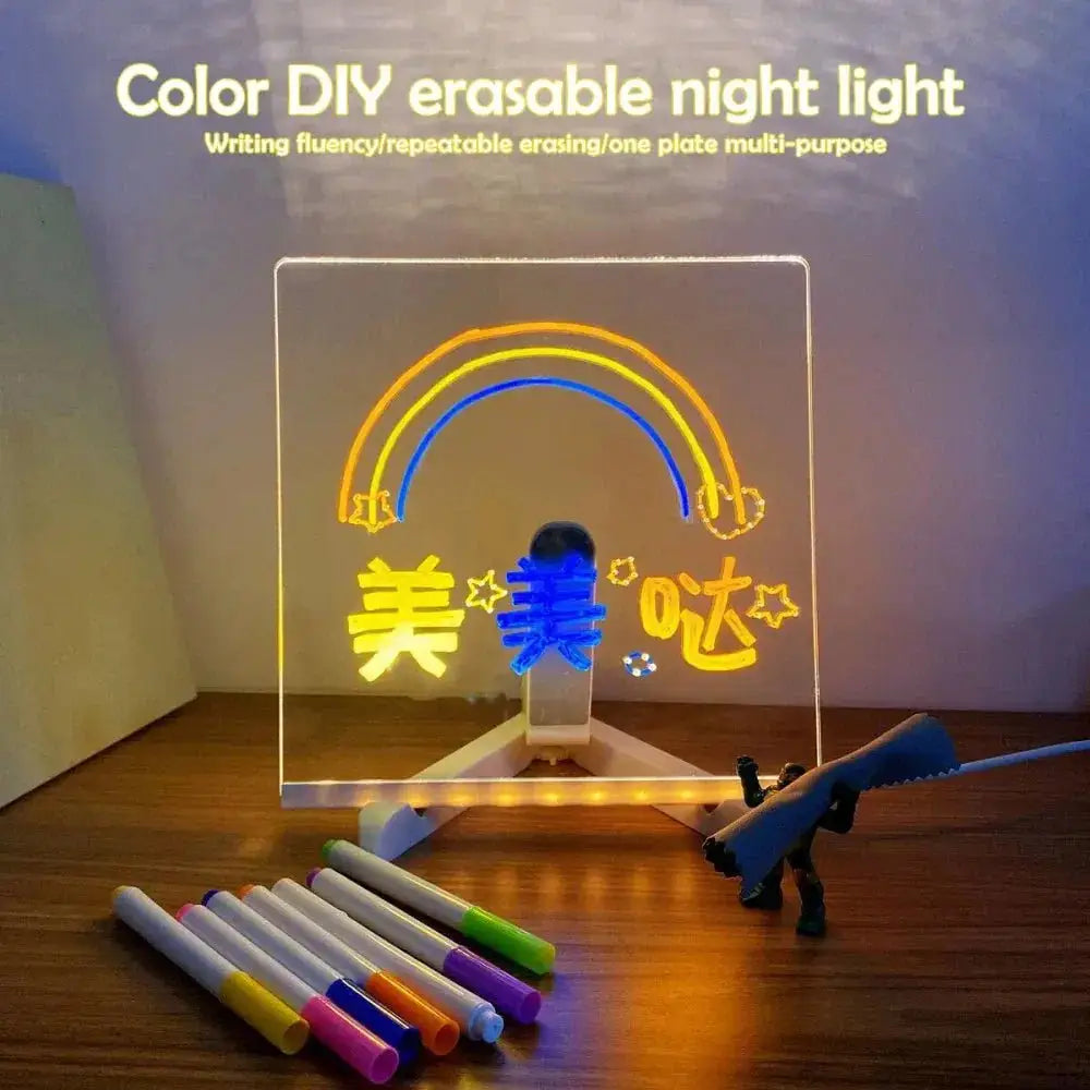 LED Message Board for Kids – Reusable Acrylic Drawing Board with LED Light & 7 Color Pens Potaha