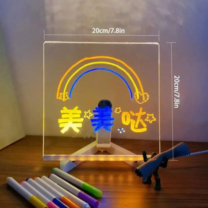 LED Message Board for Kids – Reusable Acrylic Drawing Board with LED Light & 7 Color Pens Potaha