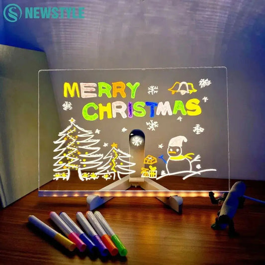 LED Message Board for Kids – Reusable Acrylic Drawing Board with LED Light & 7 Color Pens Potaha