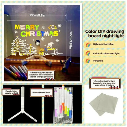 LED Message Board for Kids – Reusable Acrylic Drawing Board with LED Light & 7 Color Pens Potaha