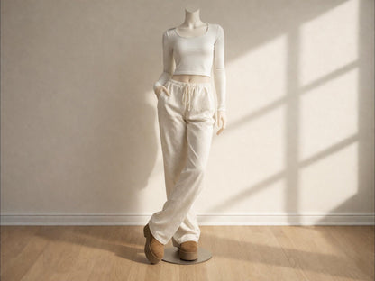 Linen Wide Leg Pants | Elastic Drawstring Waist, Loose Fit Trousers