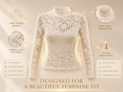 Long Sleeve Lace Blouse Top | Sheer Floral Mesh Shirt | Feminine Elegant Party Top | Women Fitted Romantic Style Clothing