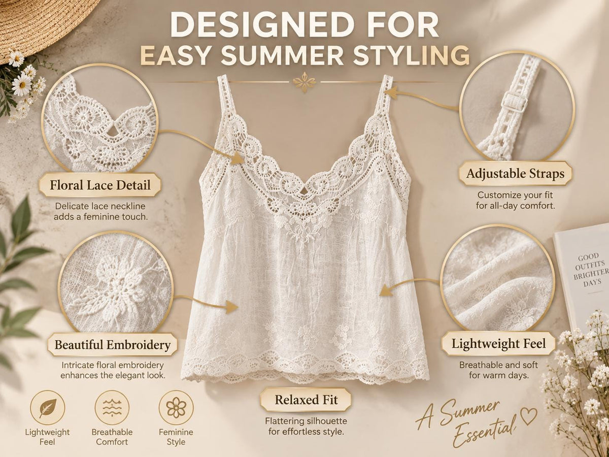 Luxury Lace Trim Cami Top – Silk-Touch V-Neck Summer Tank