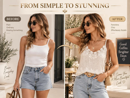 Luxury Lace Trim Cami Top – Silk-Touch V-Neck Summer Tank