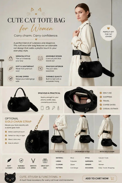 Luxury Women’s Handbag – Cute Cat Tote & Crossbody Bag Potaha