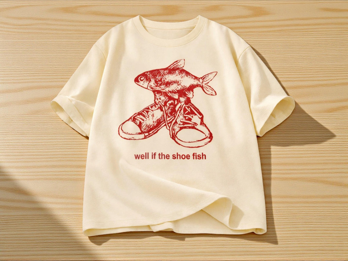 Men's Cotton Graphic Tee | Red Fish Sneaker Print, Streetwear Style