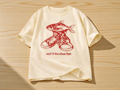 Men's Cotton Graphic Tee | Red Fish Sneaker Print, Streetwear Style