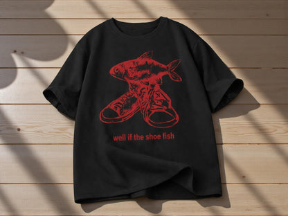 Men's Cotton Graphic Tee | Red Fish Sneaker Print, Streetwear Style