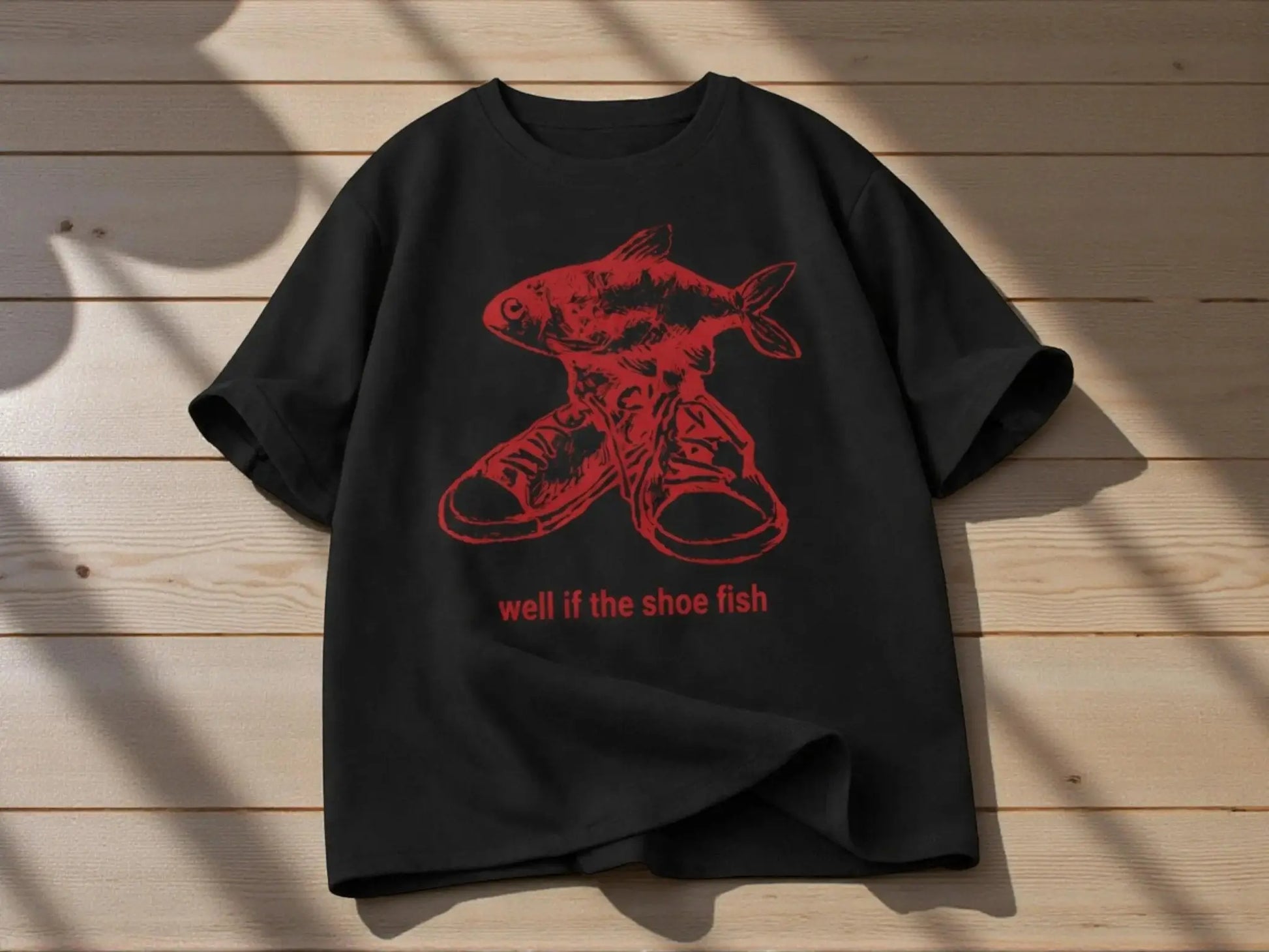 Men's Graphic T-Shirt | Red Fish Sneaker Print, Cotton Streetwear Tee JuChachaShop