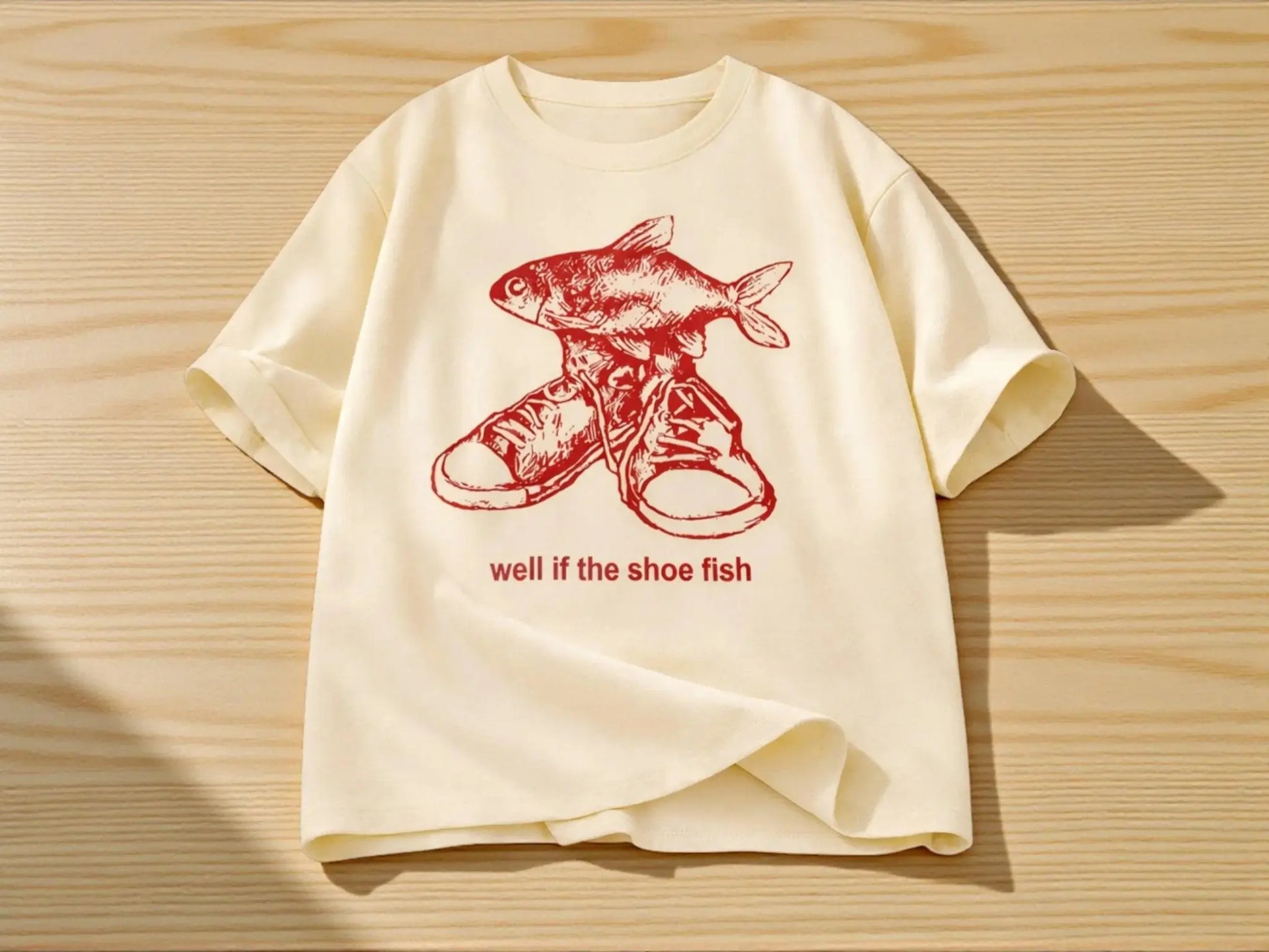 Men's Graphic T-Shirt | Red Fish Sneaker Print, Cotton Streetwear Tee JuChachaShop