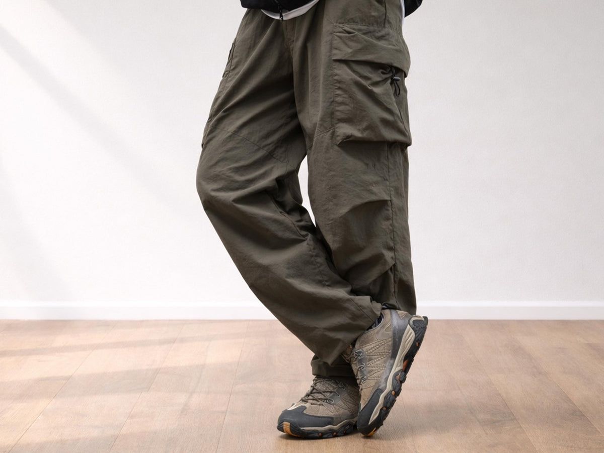 Men's Lightweight Nylon Cargo Pants | Relaxed Wide Leg Hiking Streetwear