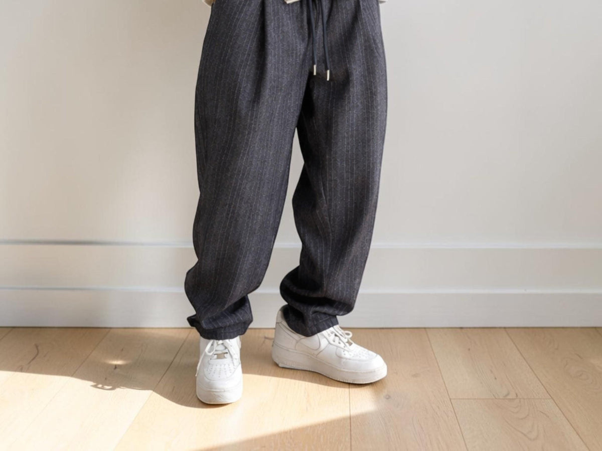 Men's Pinstripe Loose Fit Pants | Elastic Drawstring Trousers | Streetwear Style