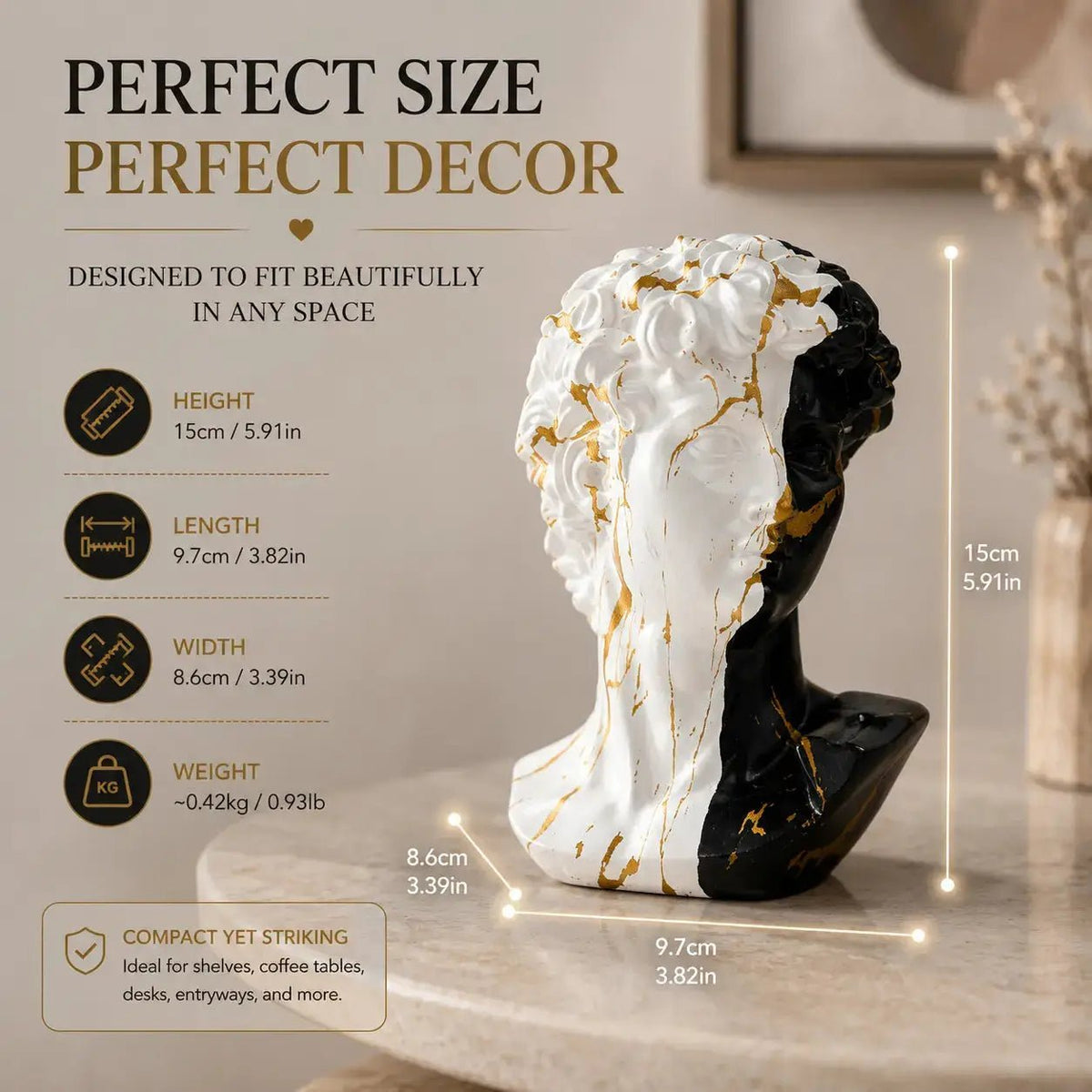 Modern David Bust Sculpture Luxury Resin Statue European Art Decor Home Office Shelf Accent Jumartins