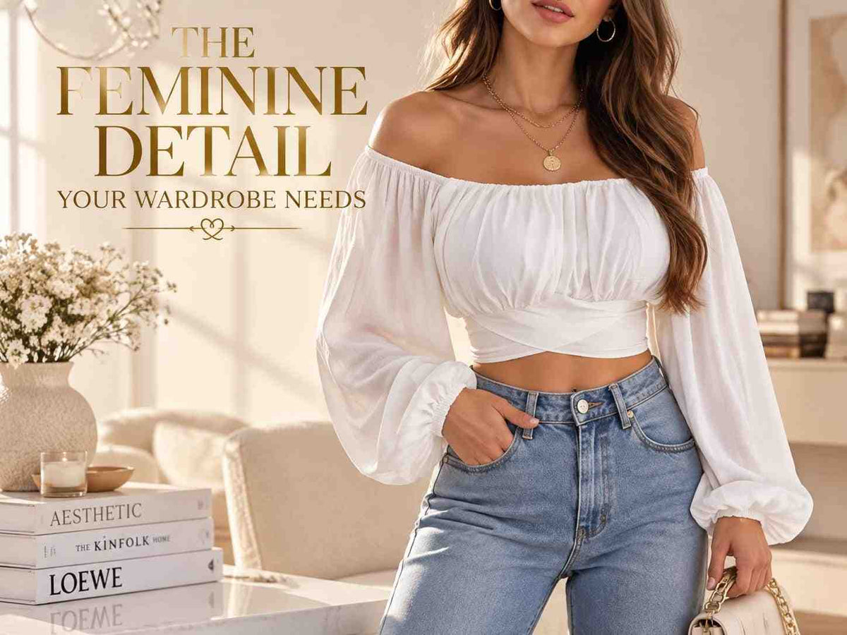Off Shoulder Puff Sleeve Crop Top | Romantic Lace-Up Bow Blouse