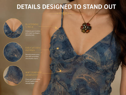 Paisley V-Neck Cami Top: Flowy Summer Layering Blouse