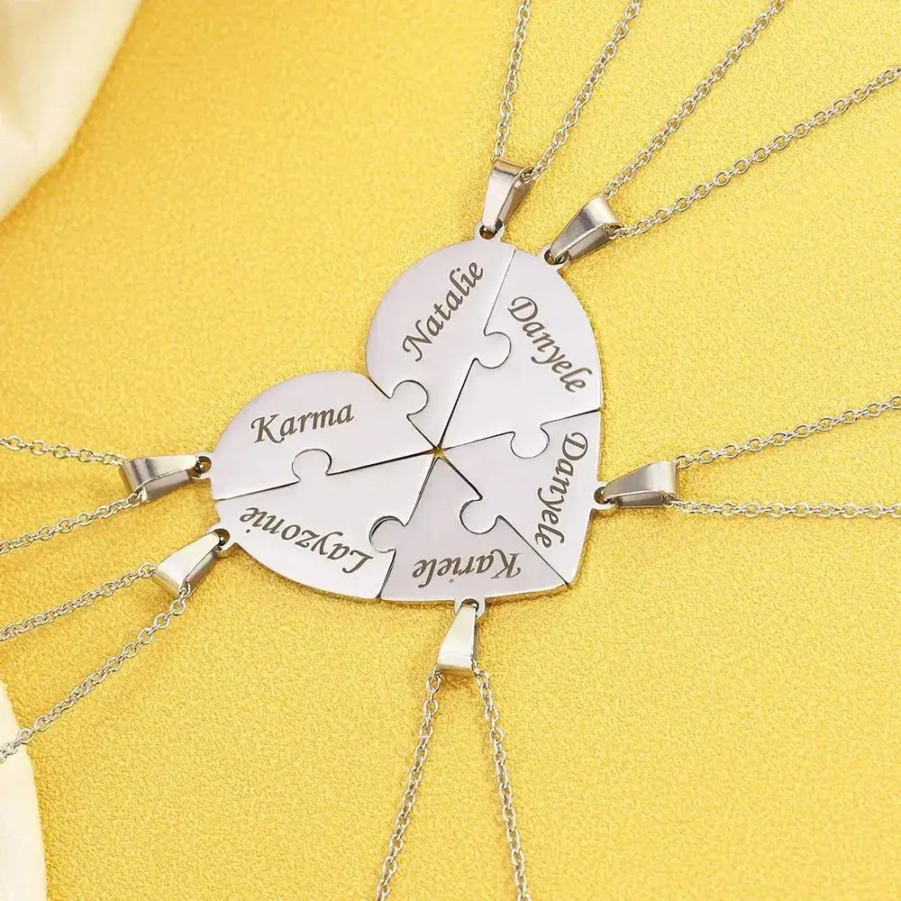 Personalized Puzzle Heart Necklace – Stainless Steel Matching Pendant for Couples, Friends & Family Potaha