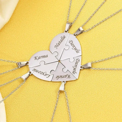 Personalized Puzzle Heart Necklace – Stainless Steel Matching Pendant for Couples, Friends & Family Potaha