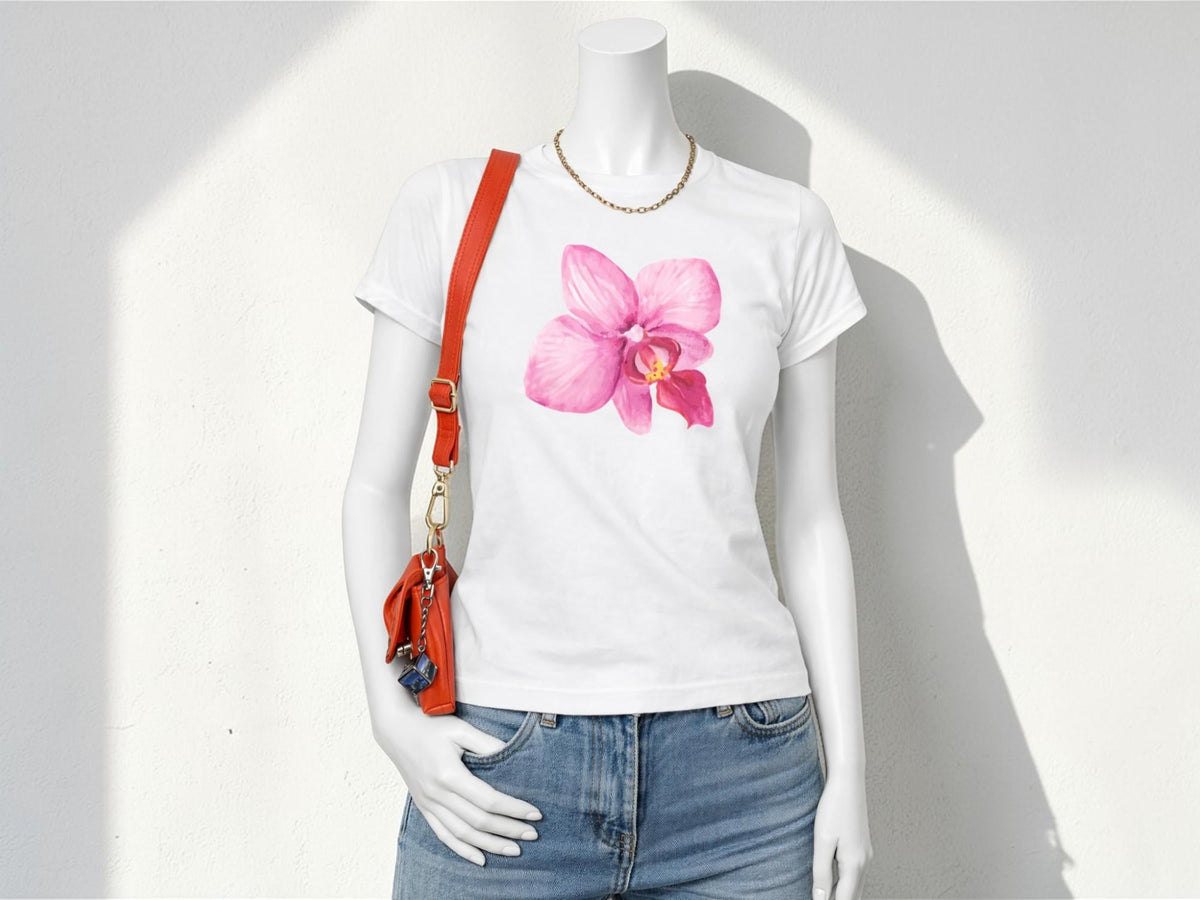 Pink Flower Graphic Crop Tee | Women's Short Sleeve Street Style Shirt
