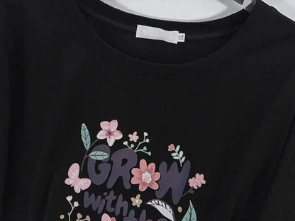 Plus Size Short Sleeve Top | Women's Floral Graphic Tee, Loose Fit Casual JuChachaShop