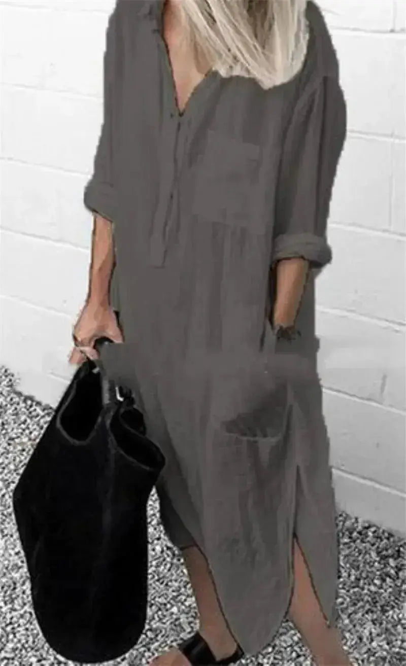 Plus Size Summer Dress with Pockets – Casual Loose Mid-Calf Dress JuChachaShop
