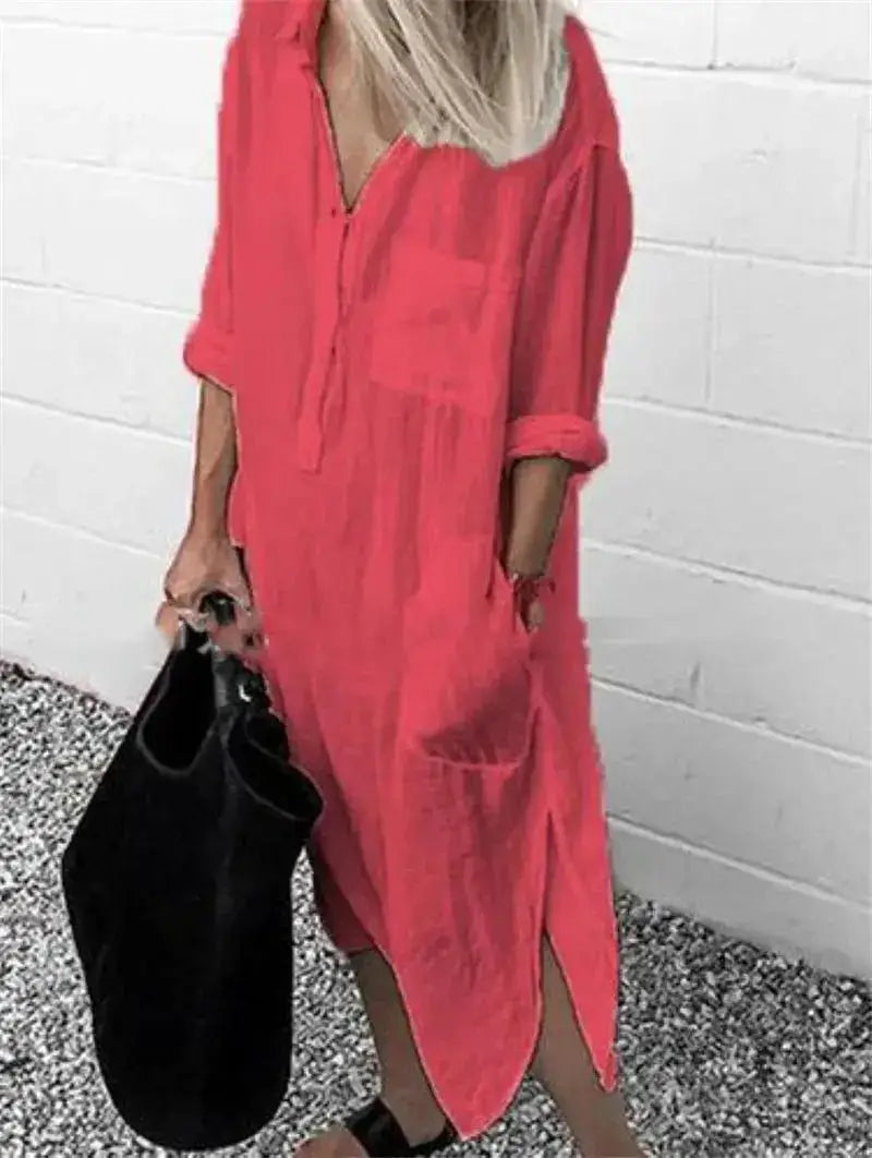 Plus Size Summer Dress with Pockets – Casual Loose Mid-Calf Dress JuChachaShop