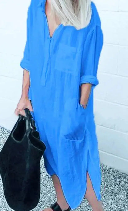 Plus Size Summer Dress with Pockets – Casual Loose Mid-Calf Dress JuChachaShop