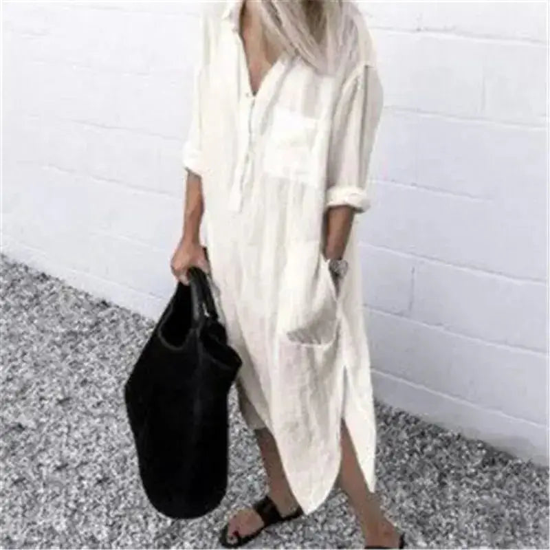 Plus Size Summer Dress with Pockets – Casual Loose Mid-Calf Dress JuChachaShop