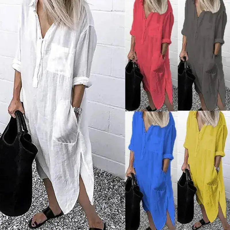 Plus Size Summer Dress with Pockets – Casual Loose Mid-Calf Dress JuChachaShop